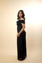 Black Cowl Neck Shimmer Net Dress