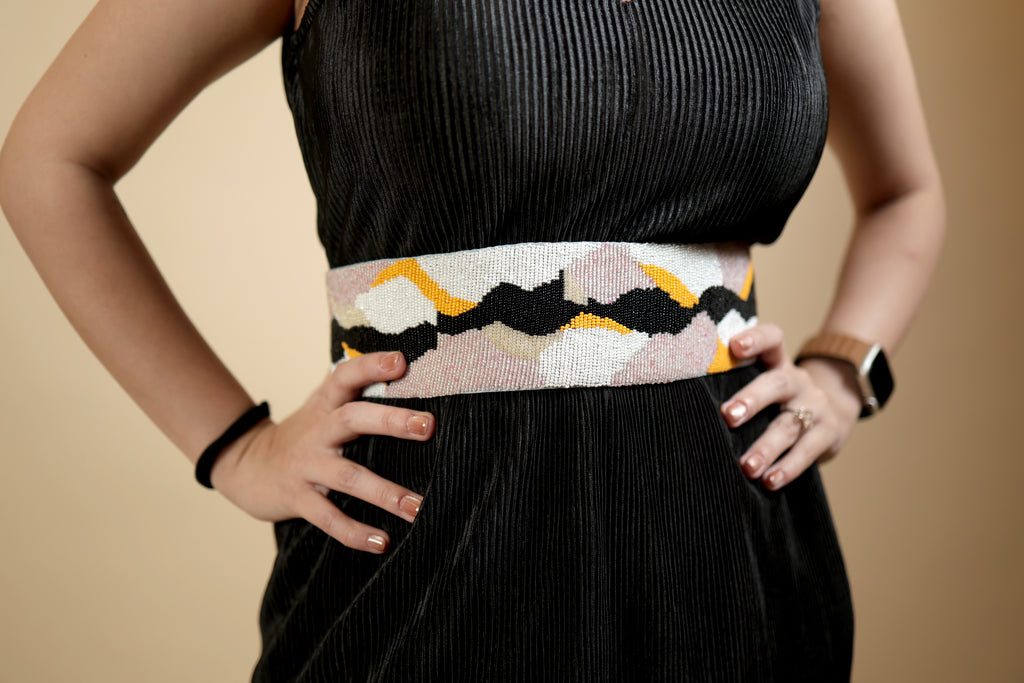 Black Crush & Shiny Dress with Moti Work Belt