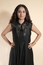 Sleek Black Gown with Embellished Neckline