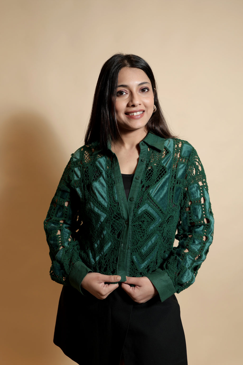 Emerald Green Crochet Shirt