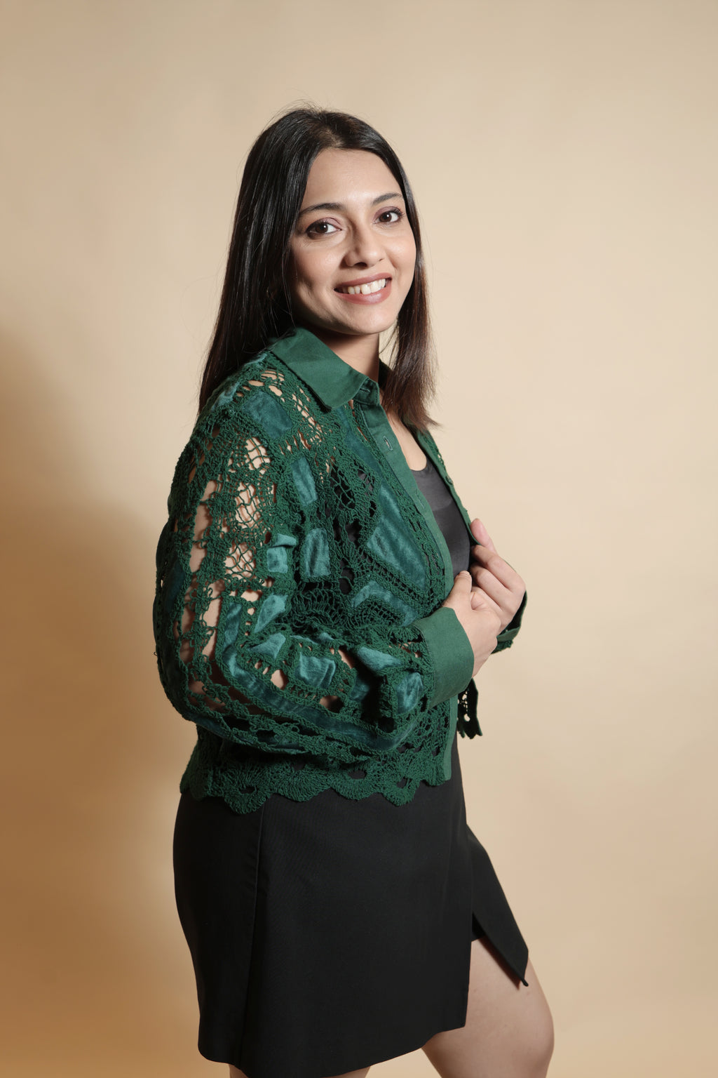 Emerald Green Crochet Shirt