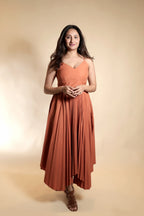 Elegant Pleated Maxi Dress with High-Low Hemline