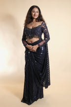 Off-Shoulder Blouse and Sequined Saree