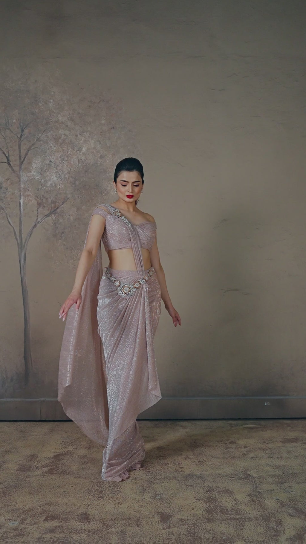 Rose Gold Shimmer Drape Saree