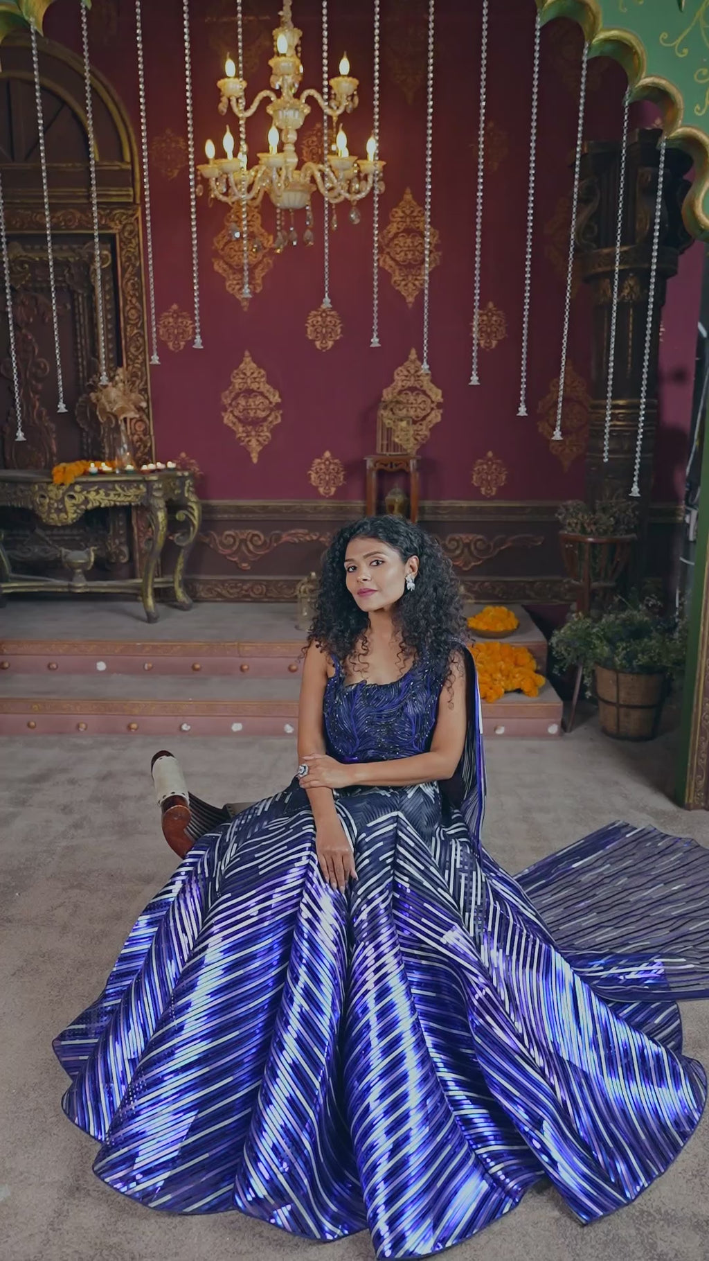 Regal Blue and Metallic Stripe Lehenga