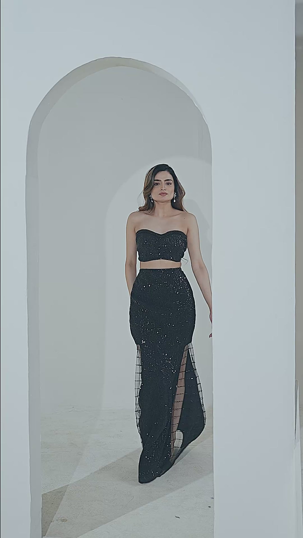 Black Sequin Strapless Mermaid Gown