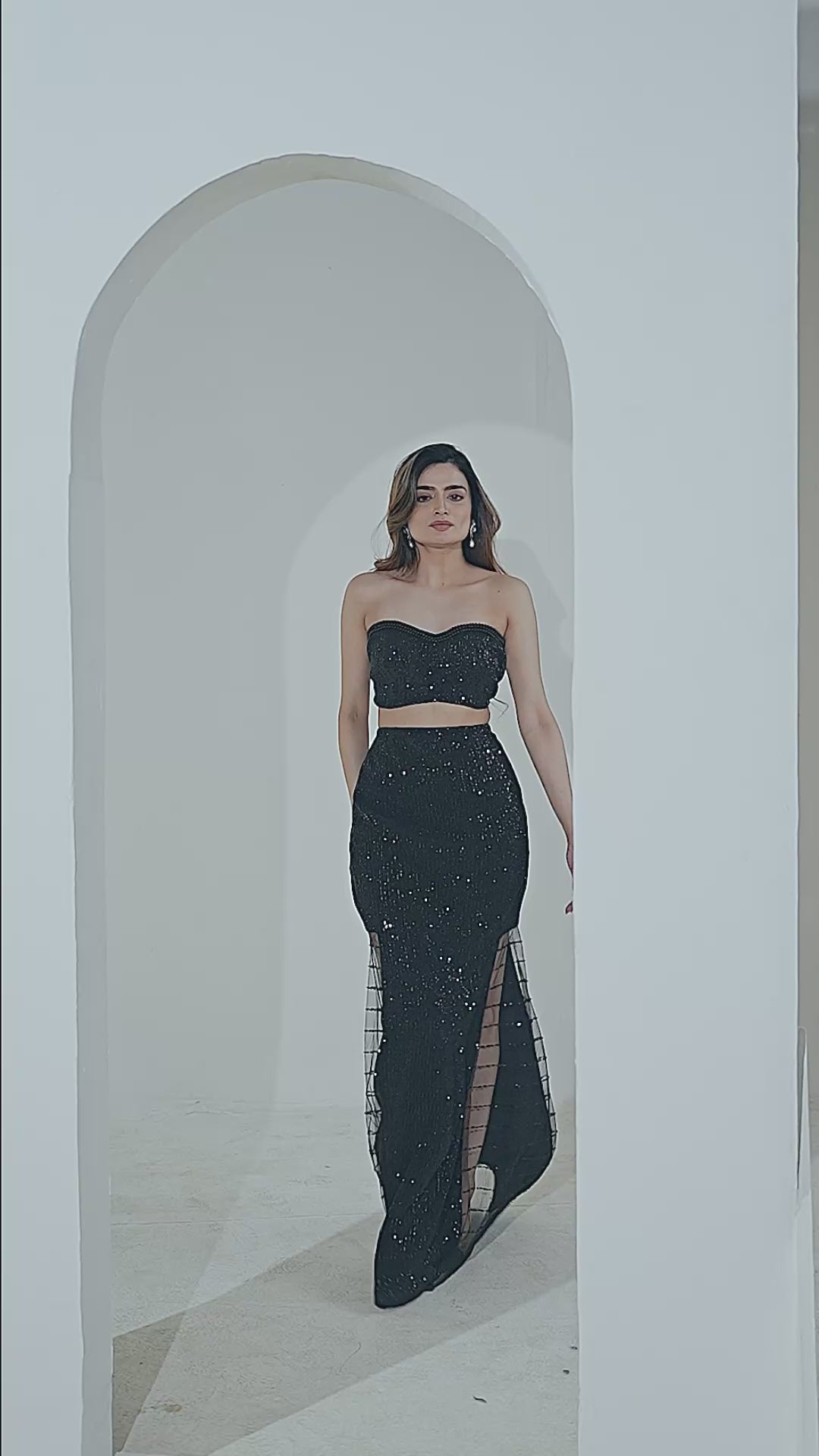 Black Sequin Strapless Mermaid Gown