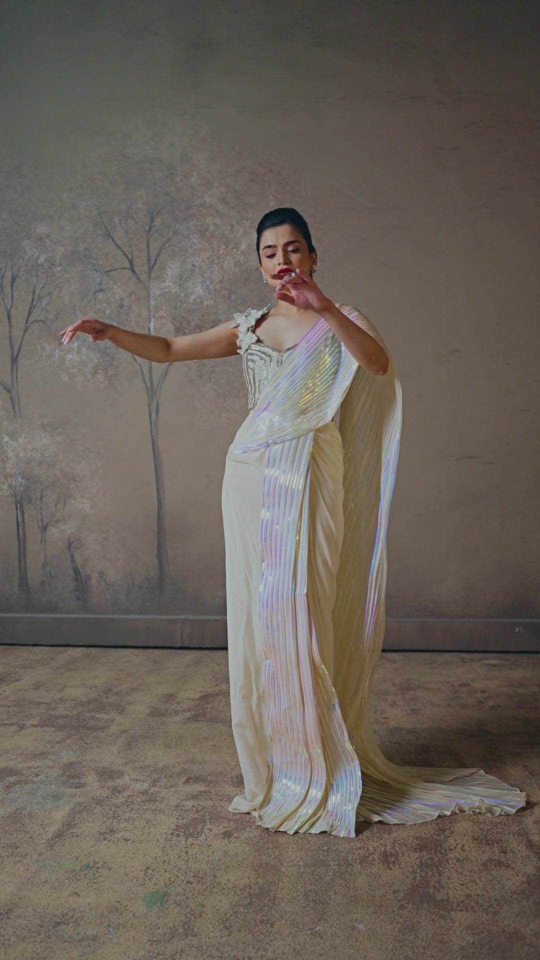 Ivory & Iridescent Drape Saree