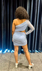Serenity Ruched Mesh-Sleeve Dress