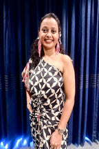 Asymmetrical Ruched Maxi Dress with Matching Scarf