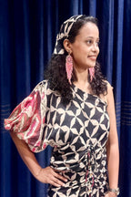 Asymmetrical Ruched Maxi Dress with Matching Scarf