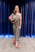 Asymmetrical Ruched Maxi Dress with Matching Scarf