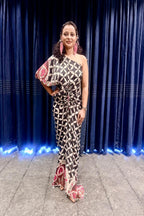Asymmetrical Ruched Maxi Dress with Matching Scarf