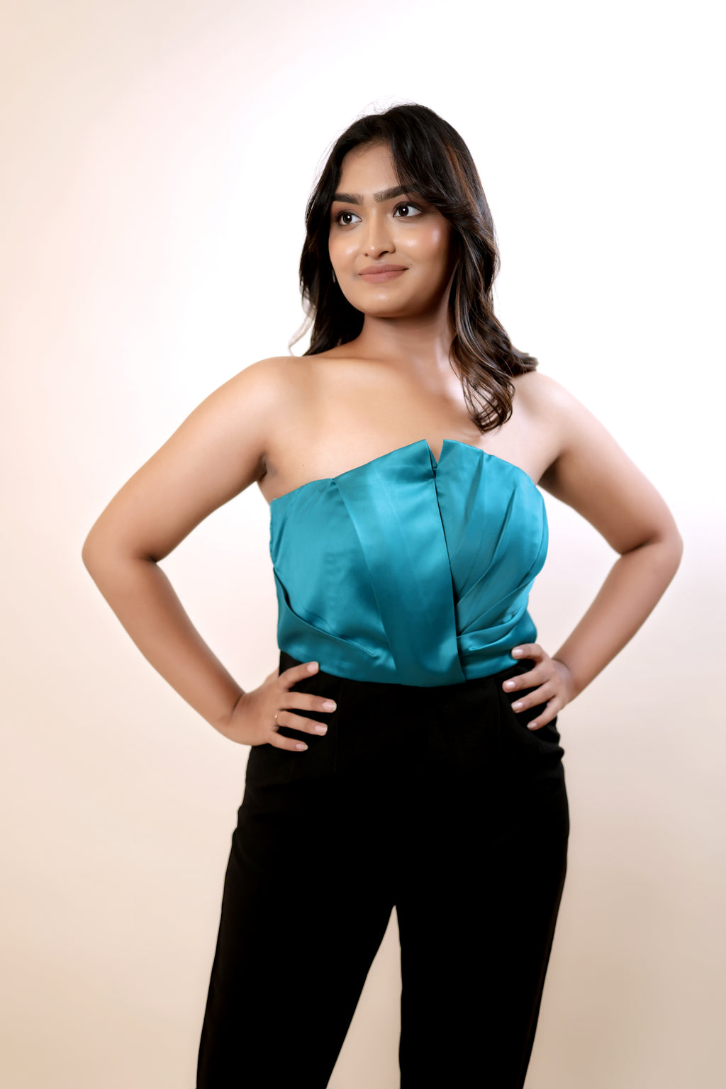 Blue & Black Tube Partywear Jumpsuit