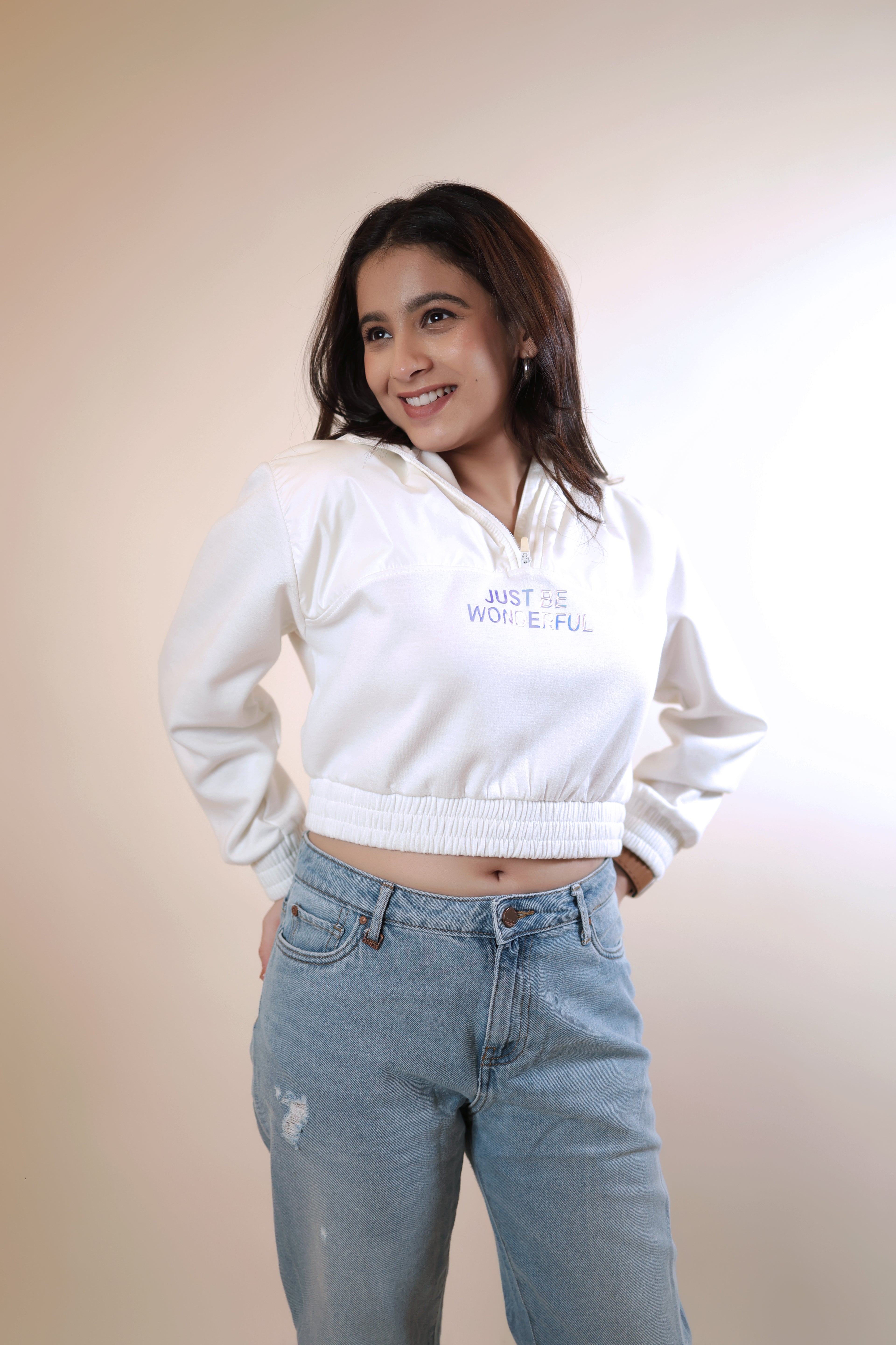 White Cropped Hoodie