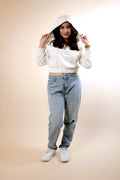 White Cropped Hoodie