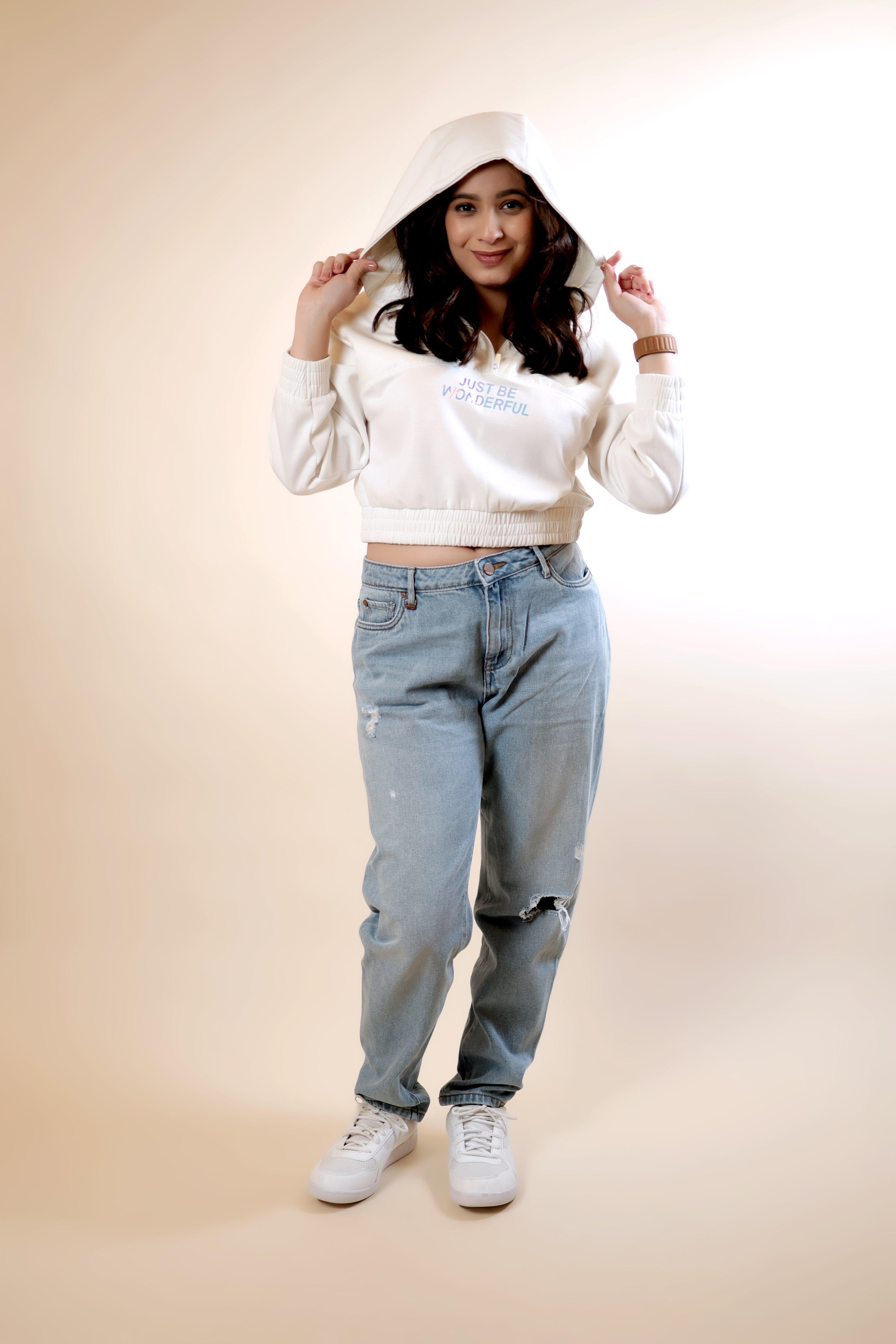 White Cropped Hoodie