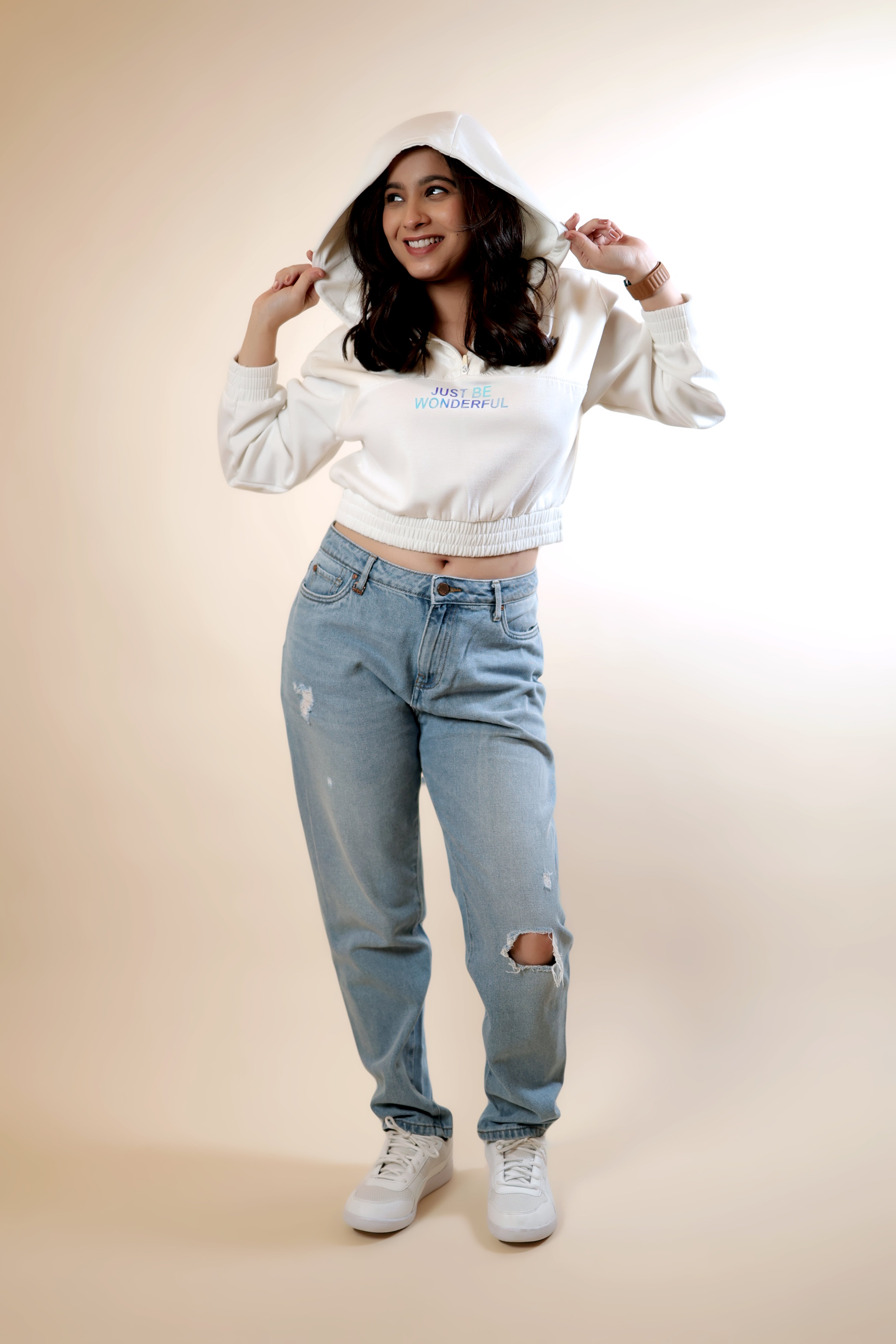 White Cropped Hoodie