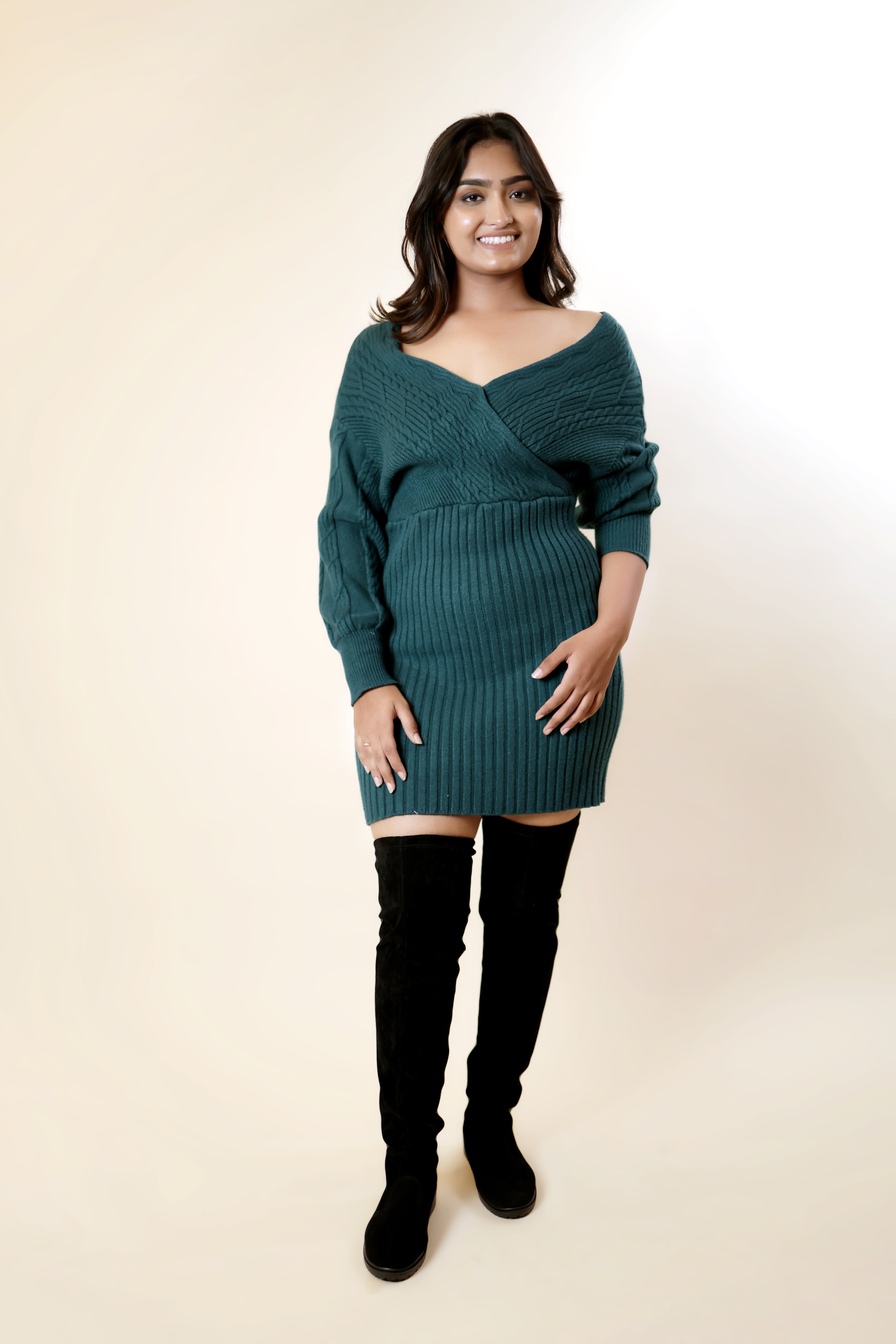 Green Stretchable Short Warm Dress