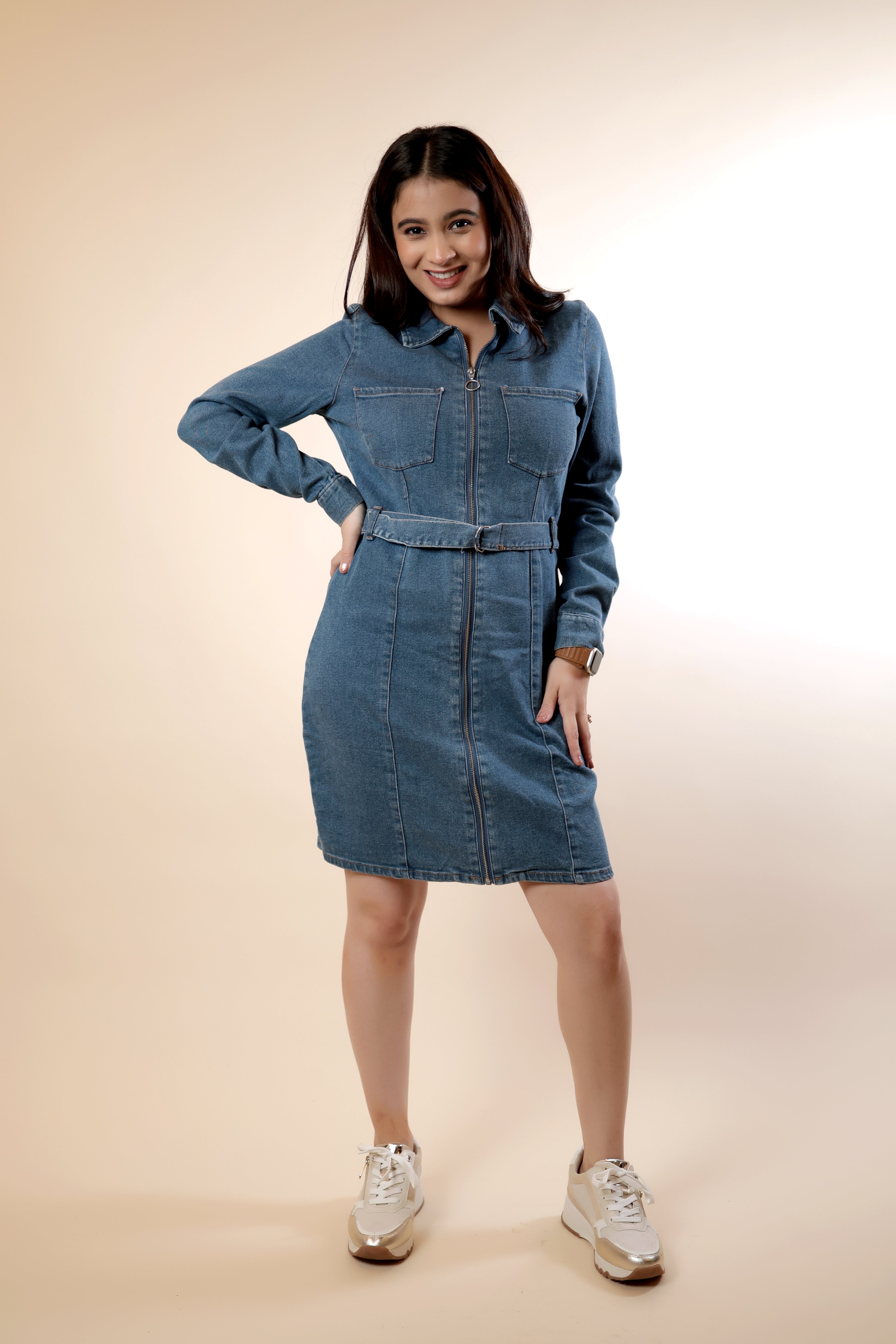 Blue Full-Sleeve Denim Dress