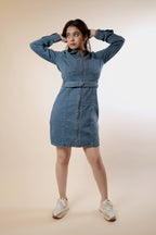 Blue Full-Sleeve Denim Dress