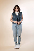 Sleeveless Denim Jacket with Fur Neck