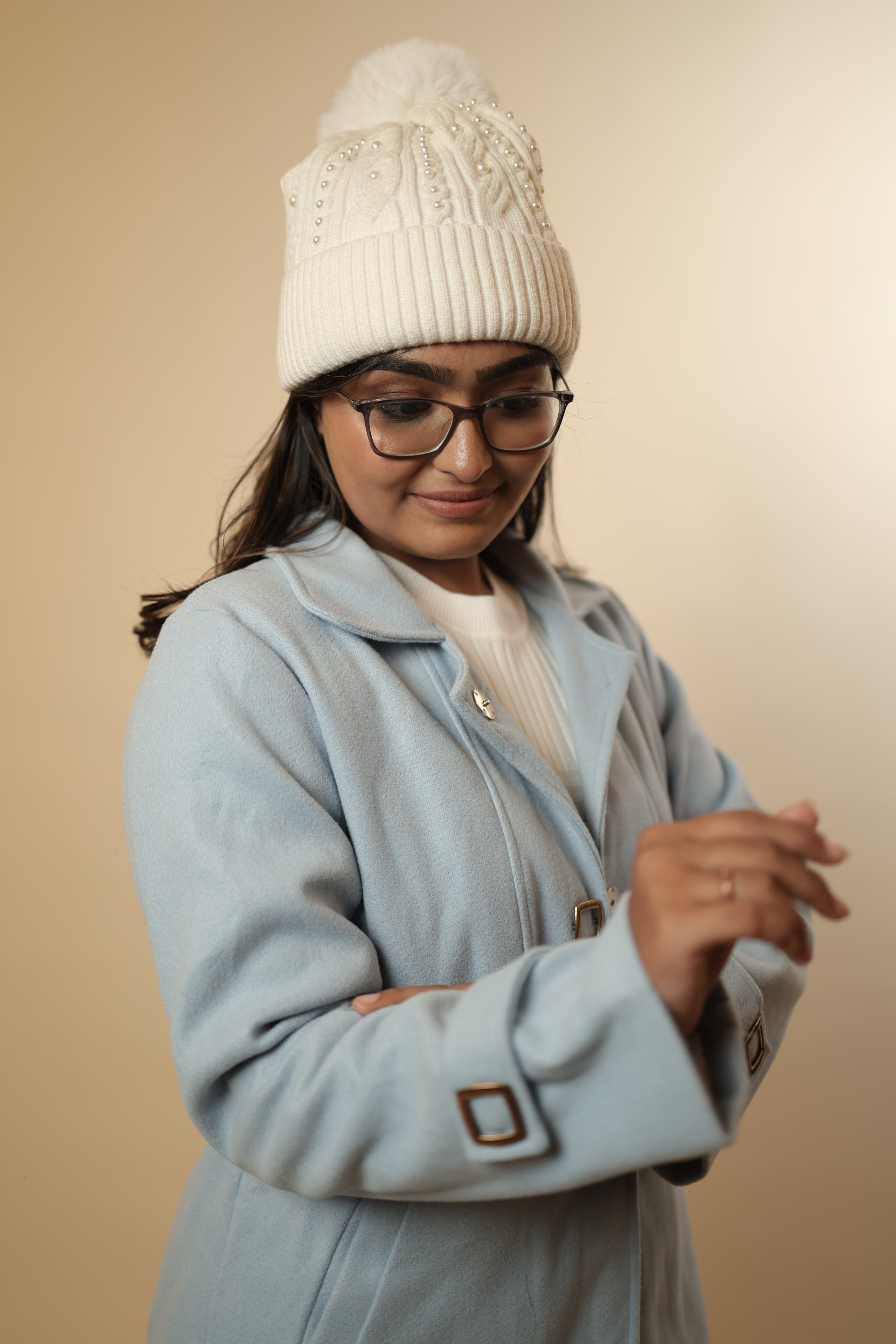 Knee-Length Collar Coat Sweat Fabric