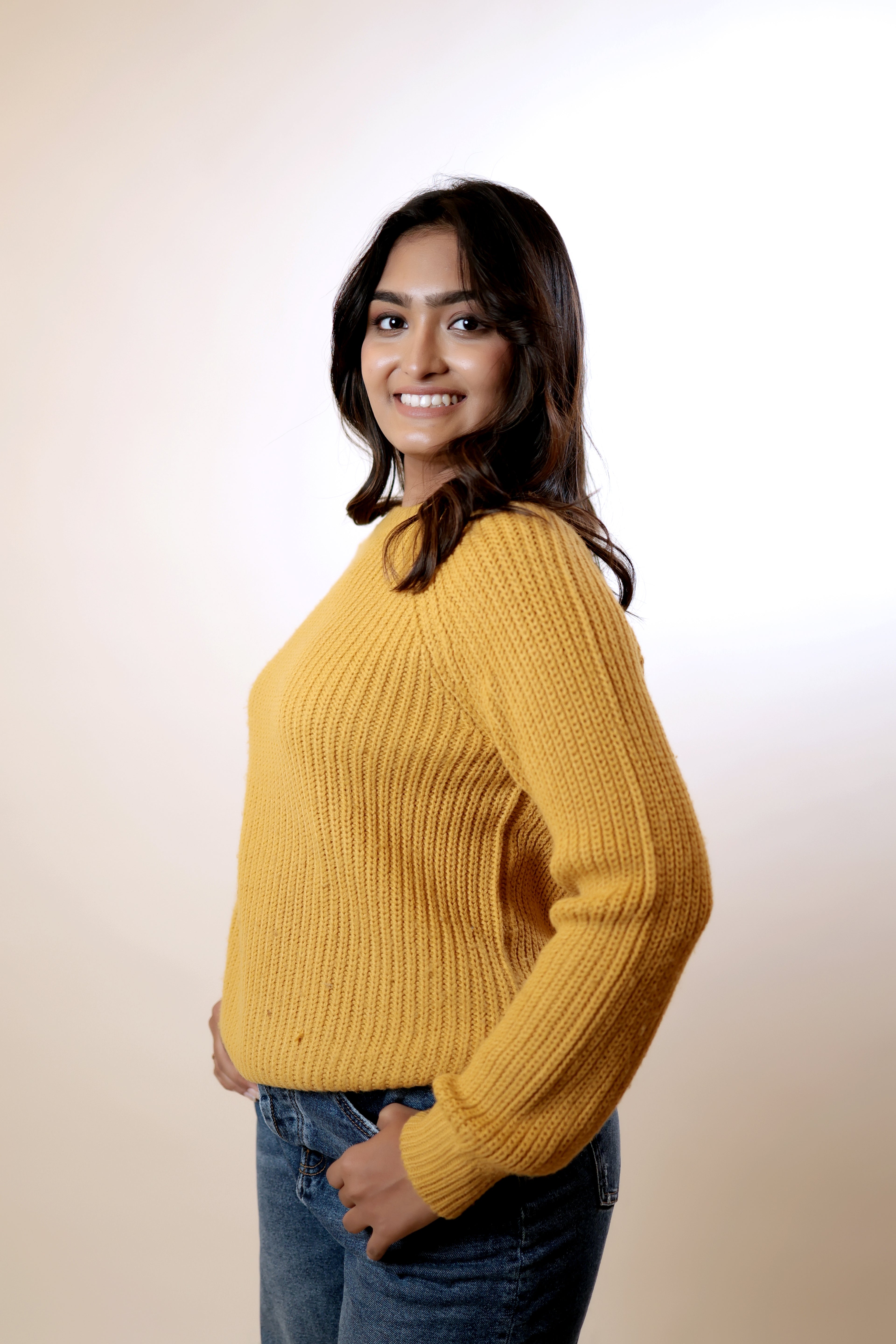 Yellow Casual Knitted Sweater
