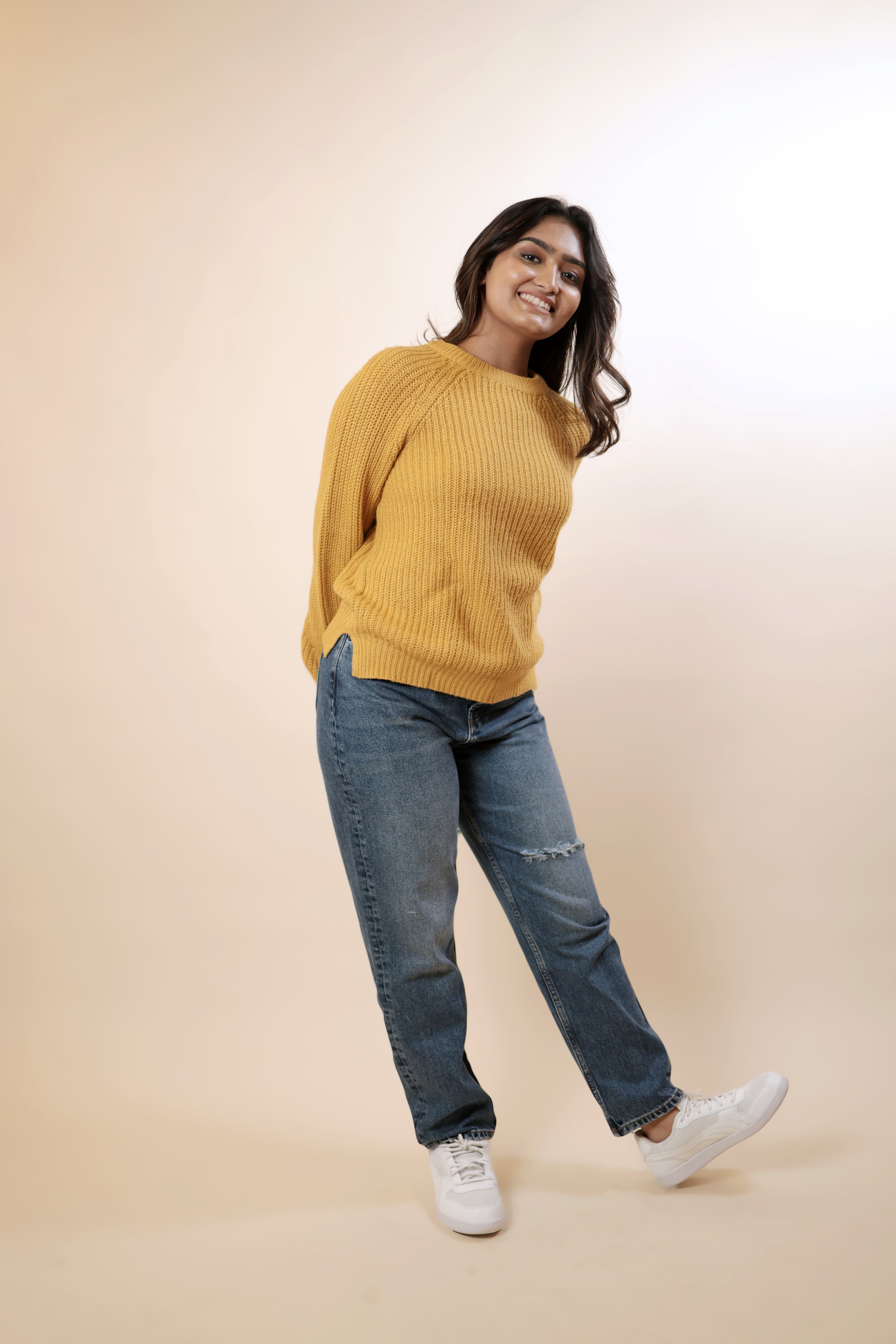 Yellow Casual Knitted Sweater