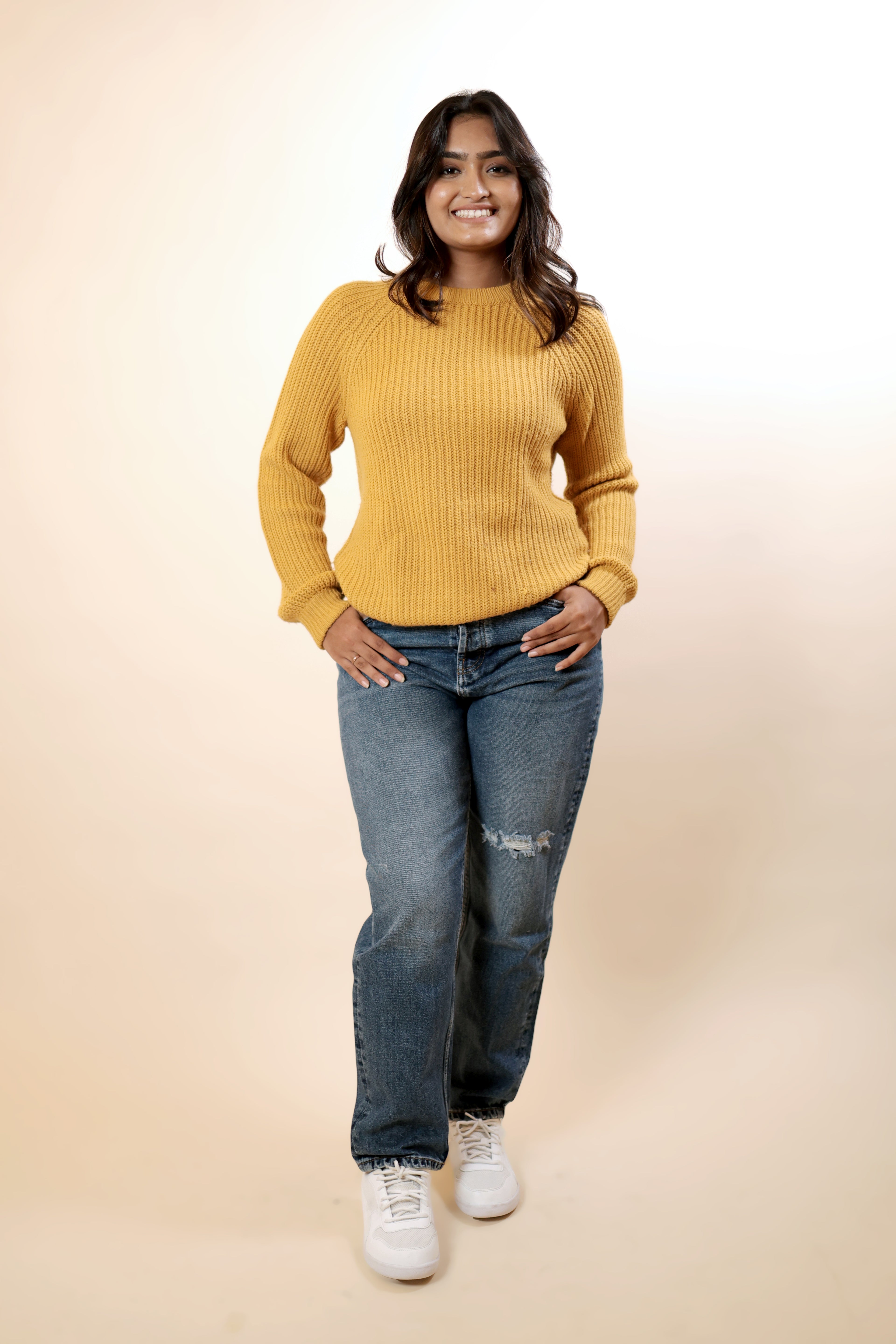 Yellow Casual Knitted Sweater