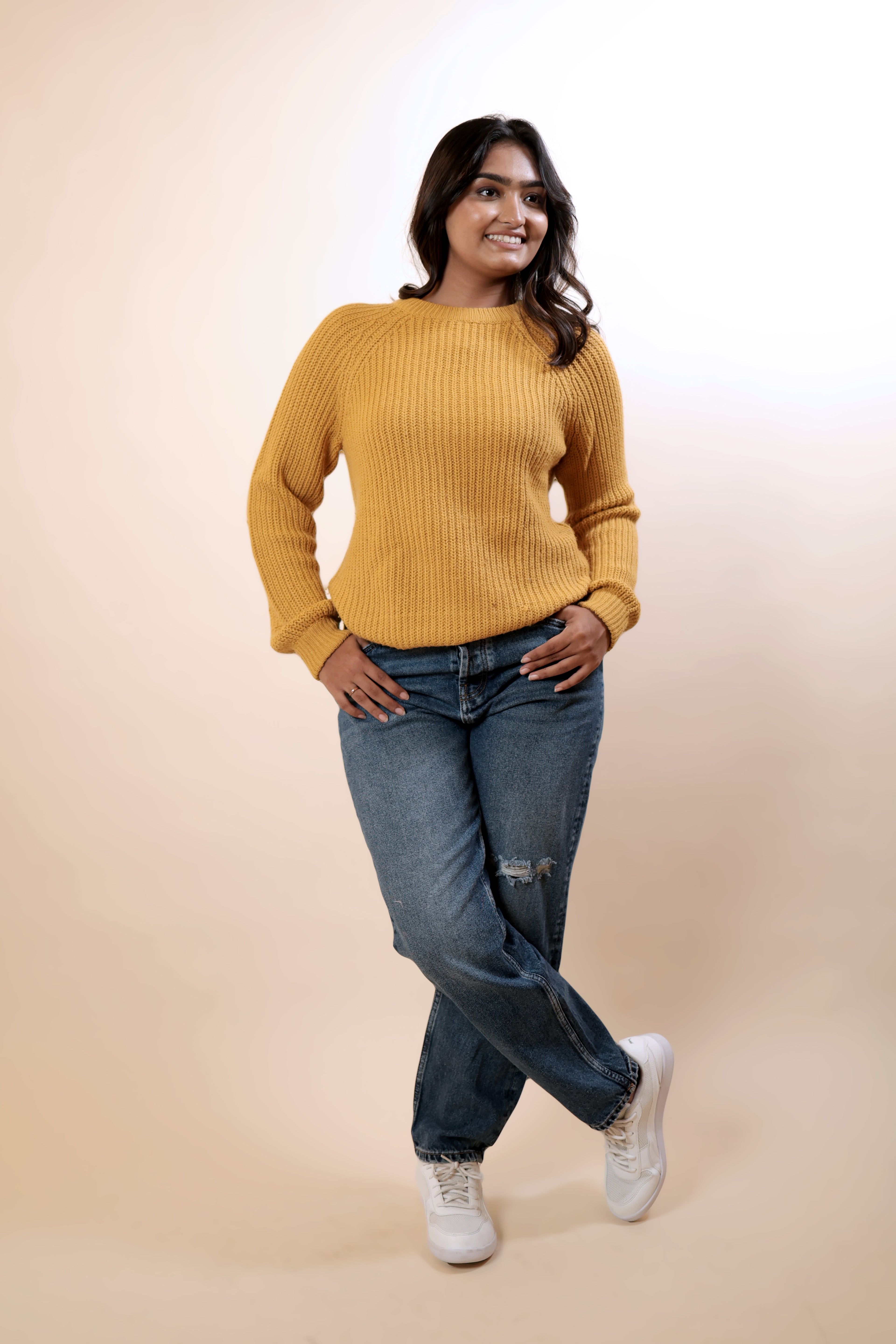 Yellow Casual Knitted Sweater