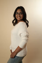 White Off-Shoulder Knitted Sweater