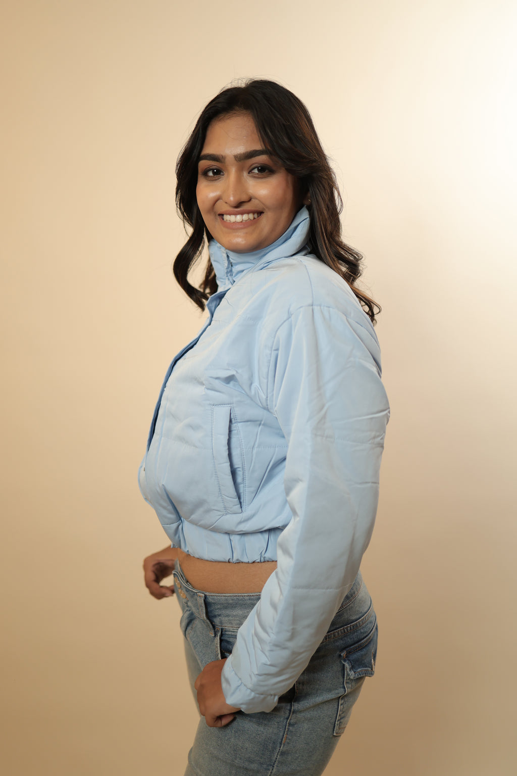 Light Blue Cropped Puffer Jacket