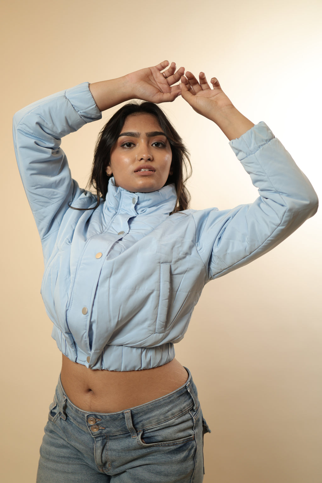 Light Blue Cropped Puffer Jacket