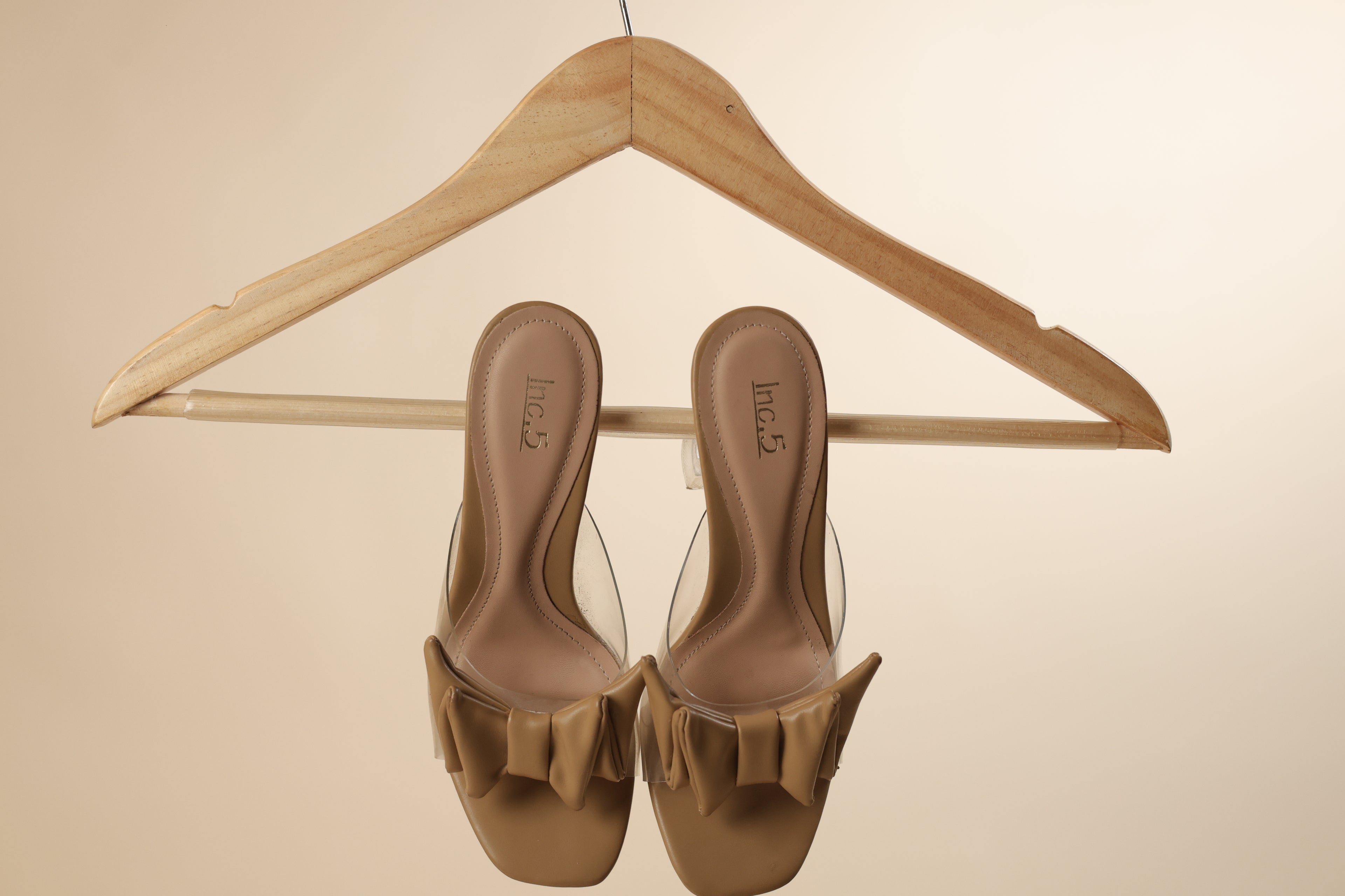 Beige Bow Detail Transparent Strap Heels