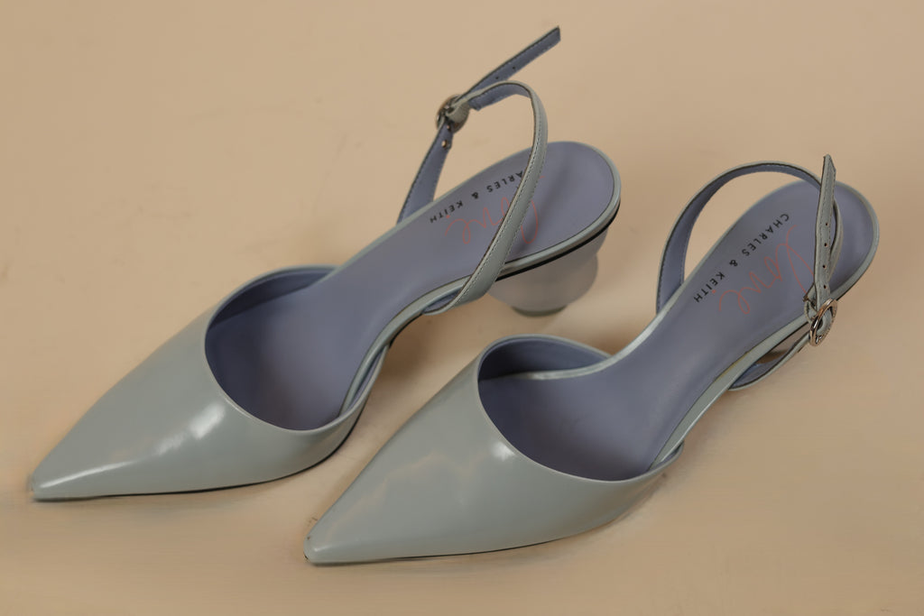 Light Blue Pointed-Toe Slingback Heels