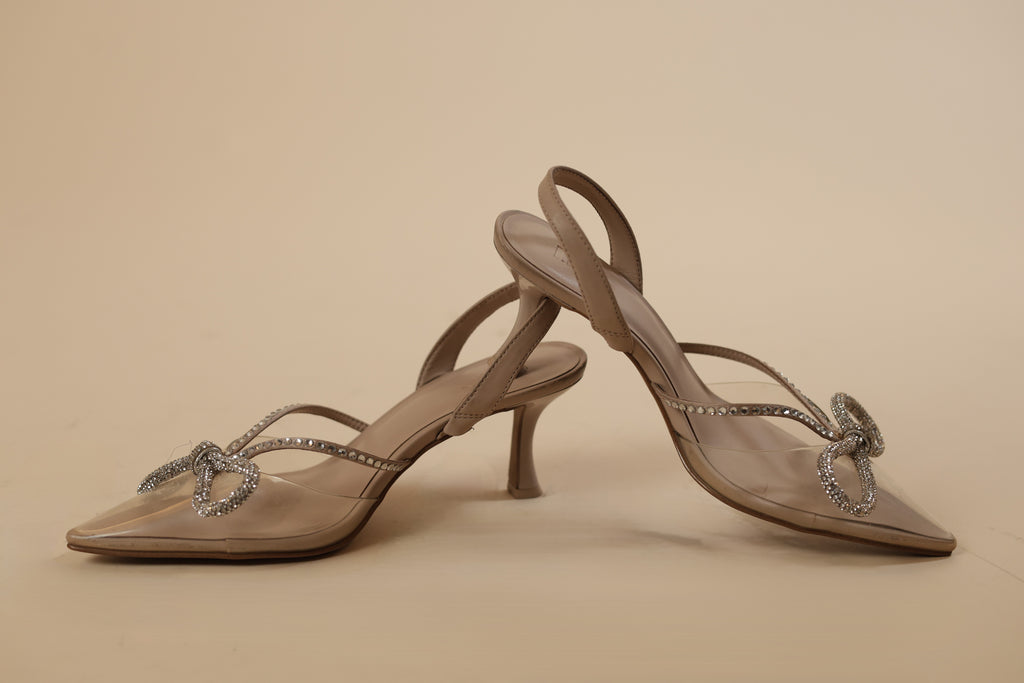 Nude Crystal Bow Party Heels