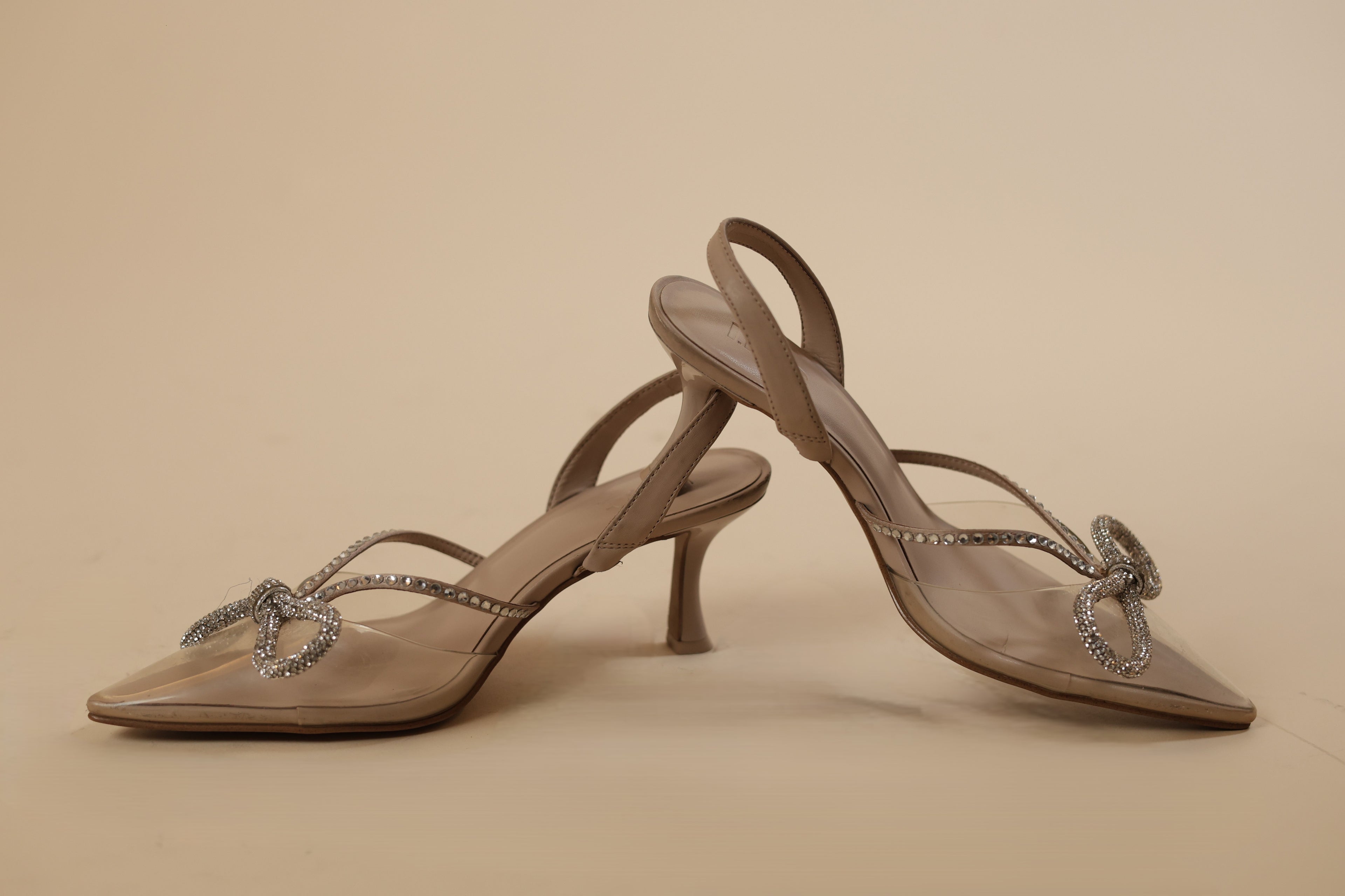 Nude Crystal Bow Party Heels