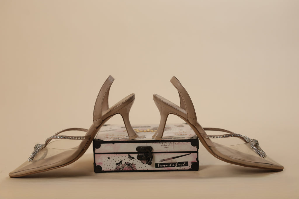 Nude Crystal Bow Party Heels
