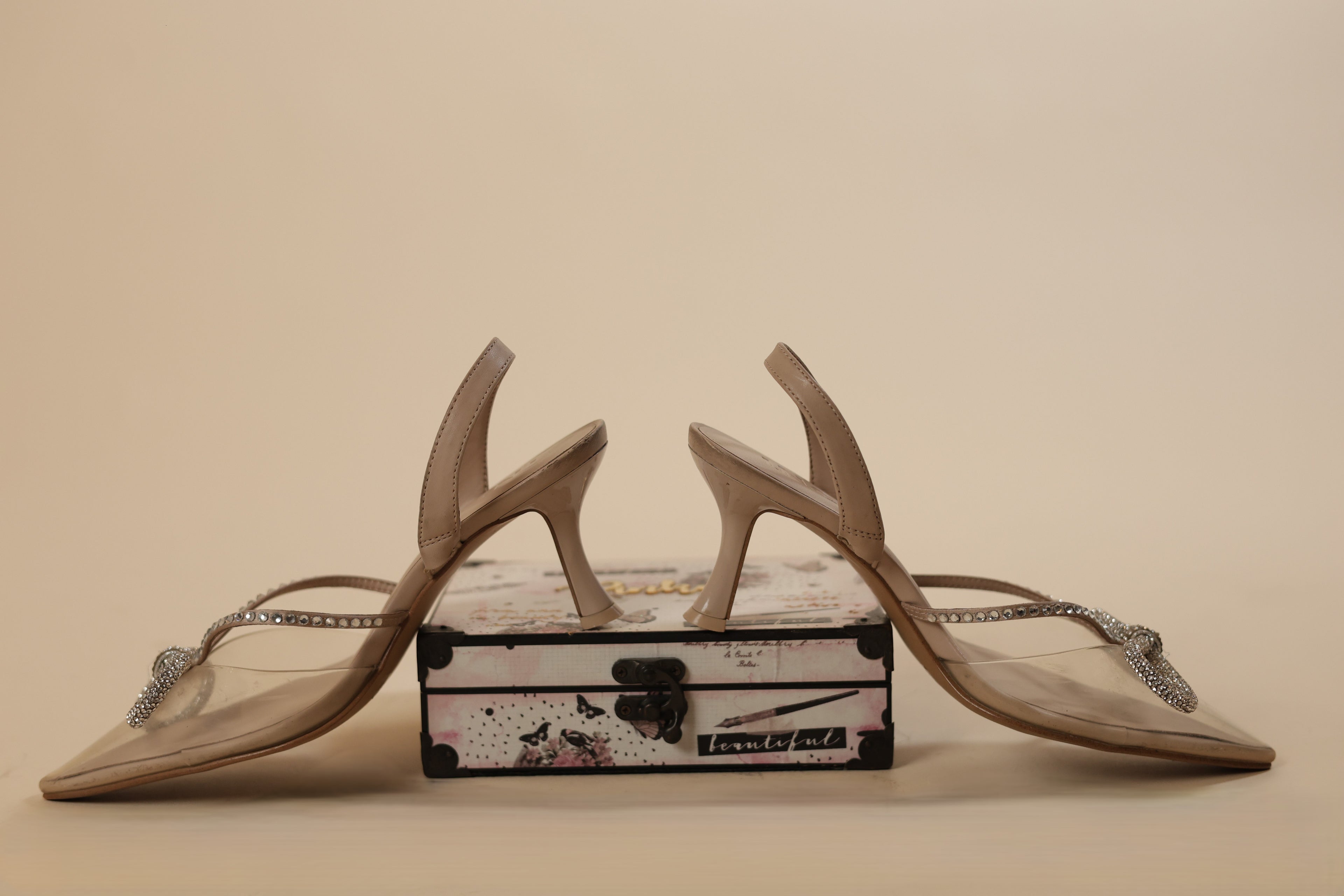 Nude Crystal Bow Party Heels