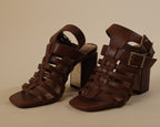 Brown Block Heel Gladiator Sandals for Women