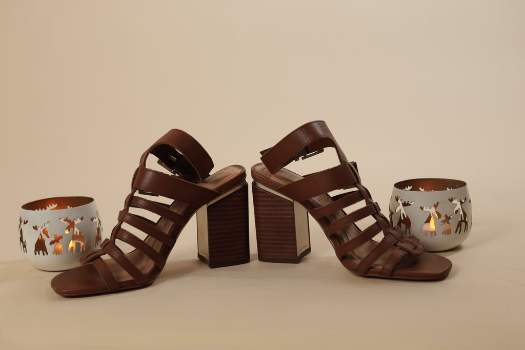 Brown Block Heel Gladiator Sandals for Women