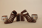 Brown Block Heel Gladiator Sandals for Women