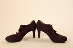 Wine Suede Lace-Up Heeled Pumps for Women