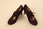 Wine Suede Lace-Up Heeled Pumps for Women
