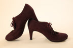 Wine Suede Lace-Up Heeled Pumps for Women