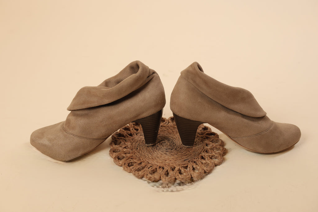 Taupe Suede Slouch Ankle Boots for Women