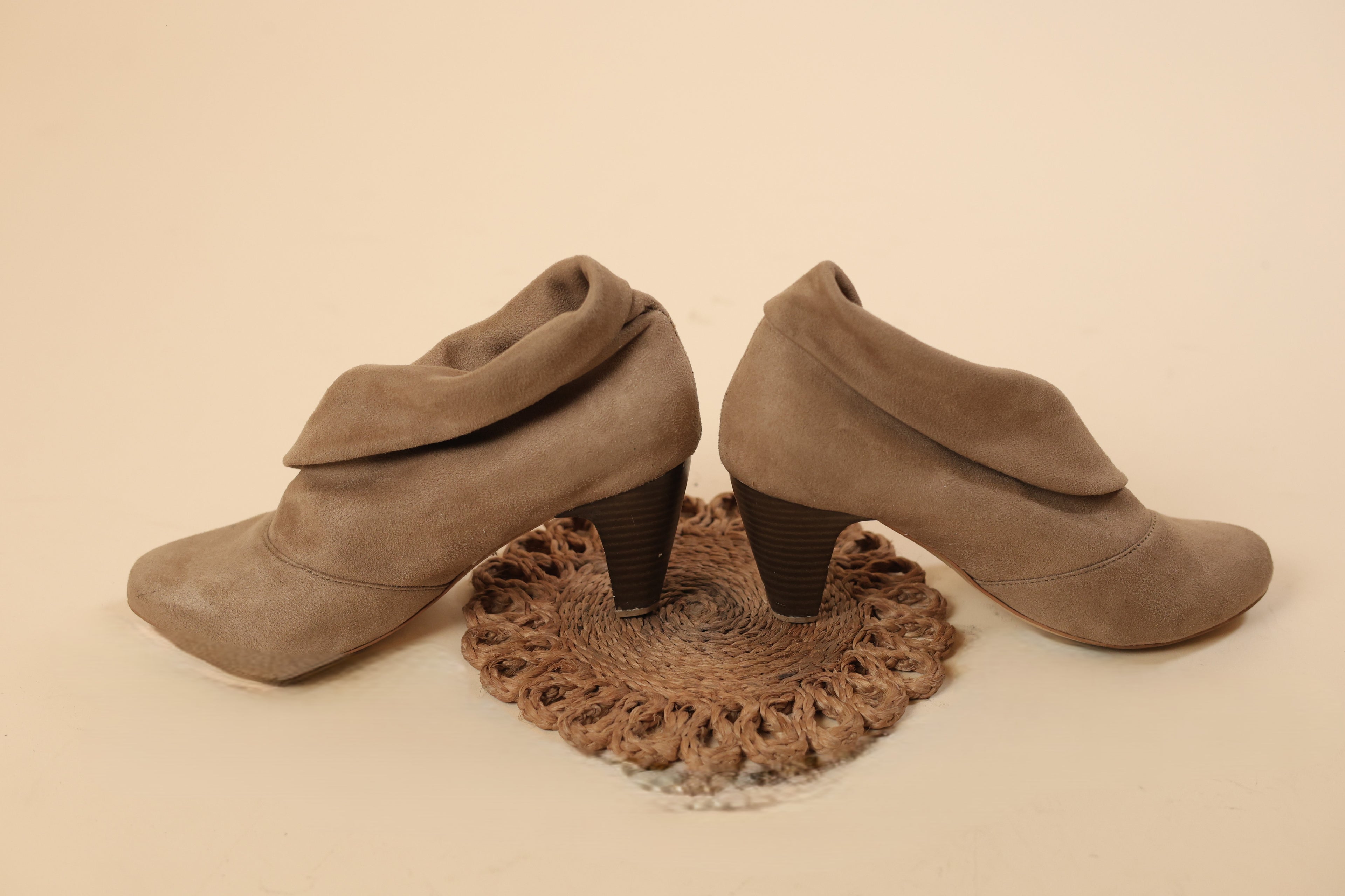 Taupe Suede Slouch Ankle Boots for Women