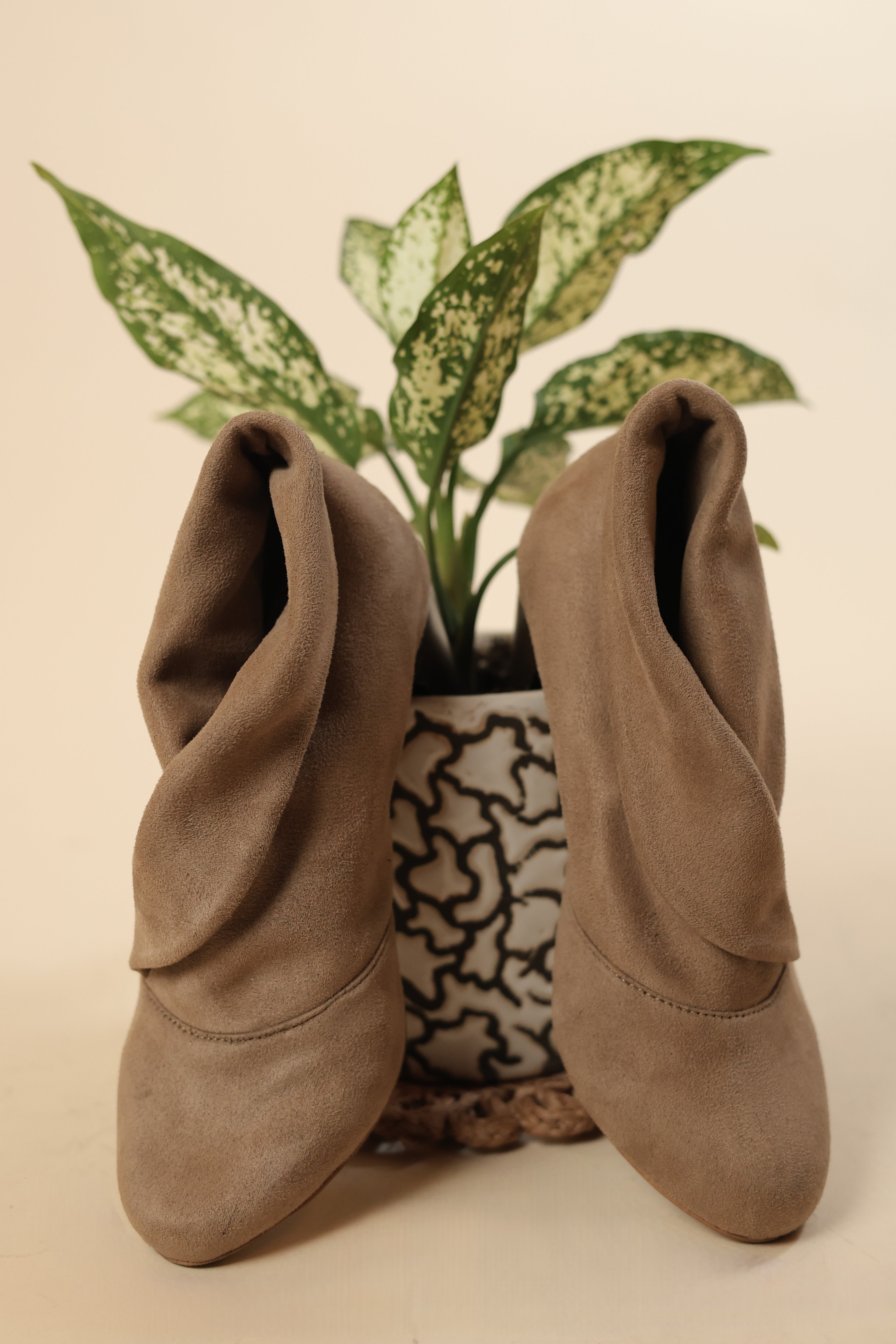 Taupe Suede Slouch Ankle Boots for Women