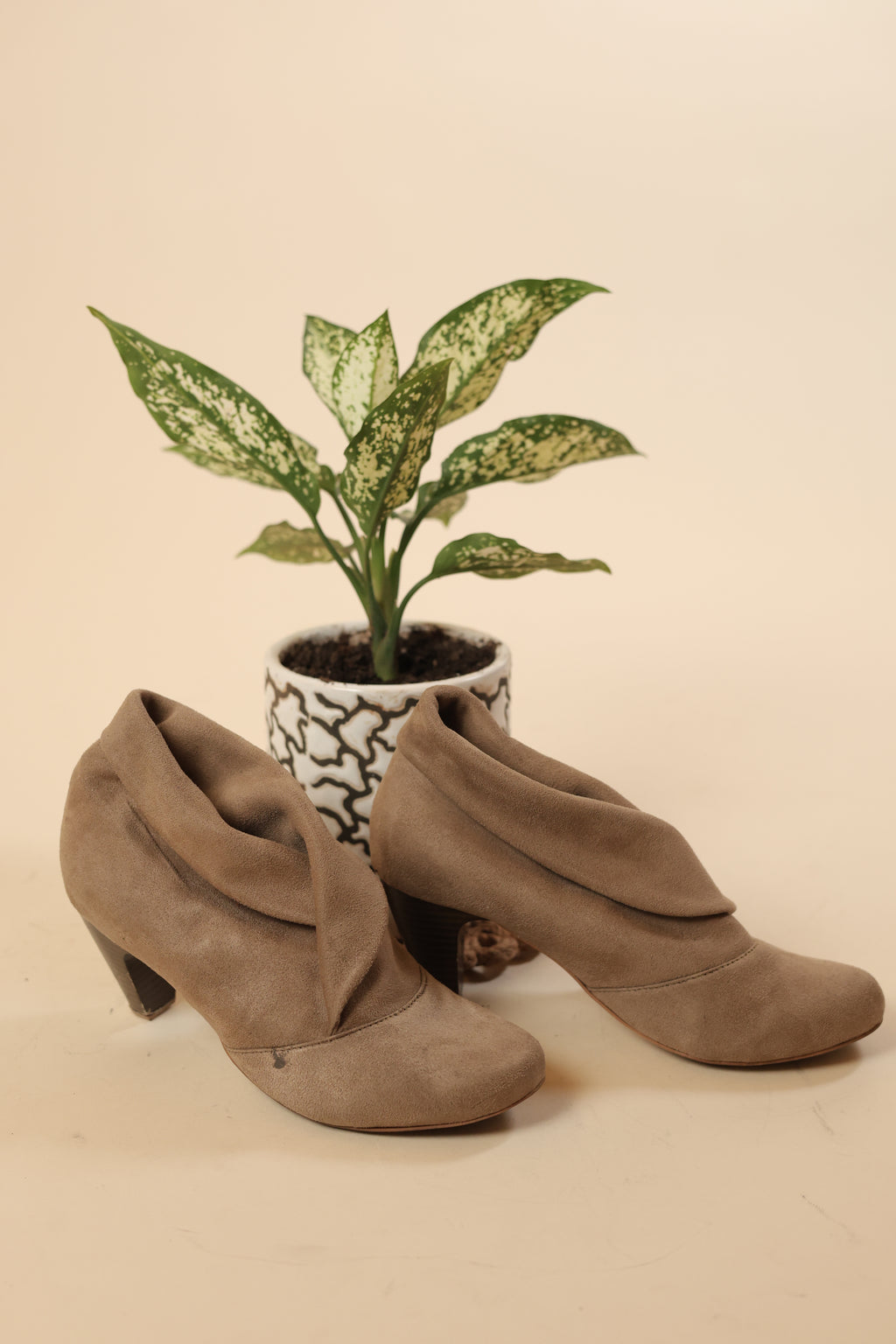 Taupe Suede Slouch Ankle Boots for Women